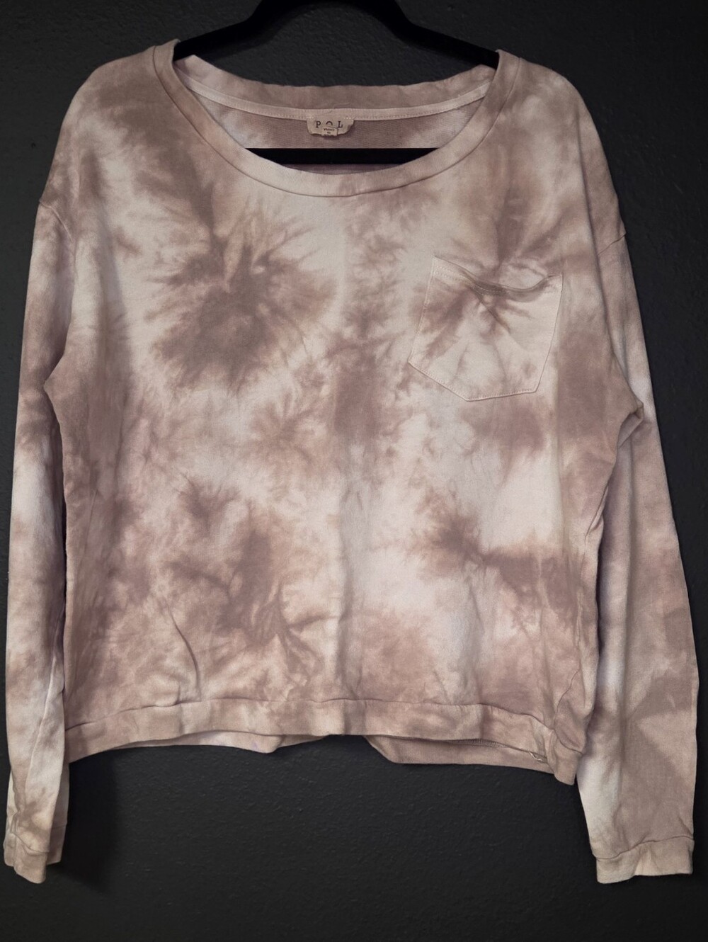POL Tie-Dye Long Sleeve Pocket Top - Mauve Blush Brown